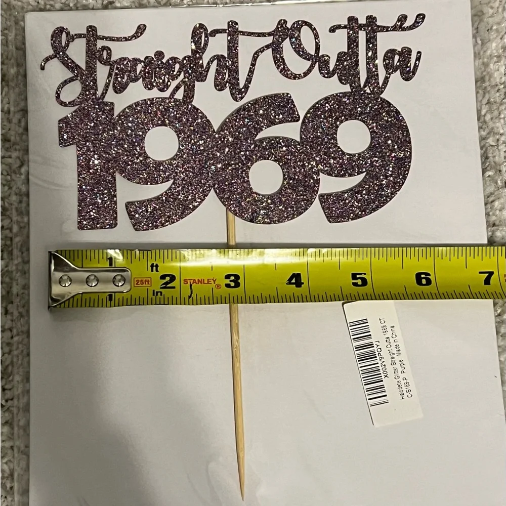 Straight Outta 1969 Cake Topper Purple Sparkle Glitter Party Decoration Birthday